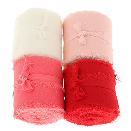 Chiffon-Seidenband, 4,5 m, handgefertigt, für Dekorationen, Geschenkverpackungen, Rot, 5 m, 4 Stück von Geardeangloow