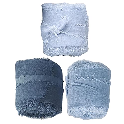Chiffon-Seidenband mit Fransen, 5,1 cm x 4,5 m, Geschenkpapier, blaue Serie, 3 Rollen Chiffon-Seidenband mit Fransen, 5,1 cm x 4,5 m, Geschenkpapier, blaue Serie, 3 Rollen von Geardeangloow