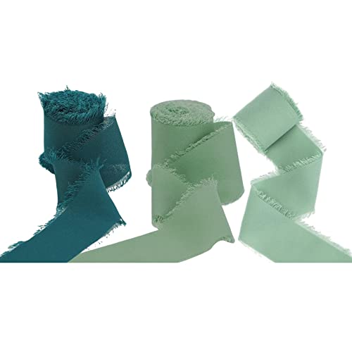 Chiffon-Seidenband mit Fransen, 5,1 cm x 4,5 m, Geschenkpapier, grüne Reihe, 3 Rollen Chiffon-Seidenband mit Fransen, 5,1 cm x 4,5 m, Geschenkpapier, grüne Reihe, 3 Rollen von Geardeangloow
