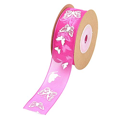 Chiffonband mit Schmetterlingsmotiv, Verzierung, 25 mm, Rosenrot, 10 m Chiffonband mit Schmetterlingsmotiv, Verzierung, 25 mm, Rosenrot, 10 m von Geardeangloow