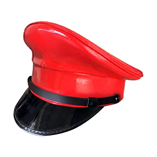 Geardeangloow Captain Hat Uniform Deluxe Kunstleder für Nachtclub Herren Damen Unisex Rot 61, 61 Größe Geardeangloow Captain Hat Uniform Deluxe Kunstleder für Nachtclub Herren Damen Unisex Rot 61, 61 Größe von Geardeangloow