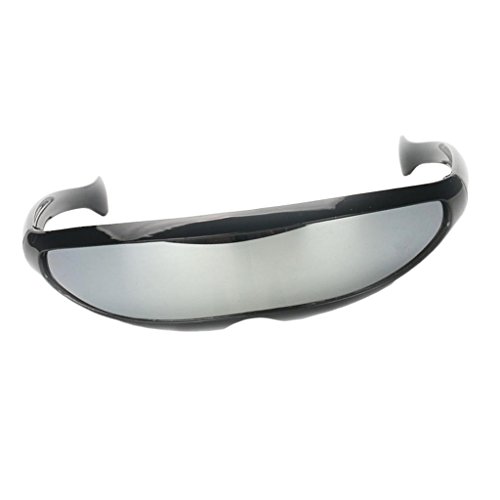 Geardeangloow Futuristische Sonnenbrille mit schmalem Objektiv, schwarzer Rahmen, silberfarben, verspiegelt Geardeangloow Futuristische Sonnenbrille mit schmalem Objektiv, schwarzer Rahmen, silberfarben, verspiegelt von Geardeangloow