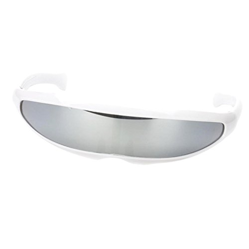 Geardeangloow Futuristische Sonnenbrille mit schmalem Objektiv, weißer Rahmen, silberfarben, verspiegelt Geardeangloow Futuristische Sonnenbrille mit schmalem Objektiv, weißer Rahmen, silberfarben, verspiegelt von Geardeangloow