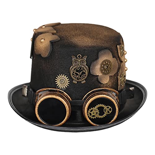 Geardeangloow Herren Damen Steampunk Floral Zylinder mit Blume Brille für Halloween Kostüm, Stil 1 Geardeangloow Herren Damen Steampunk Floral Zylinder mit Blume Brille für Halloween Kostüm, Stil 1 von Geardeangloow