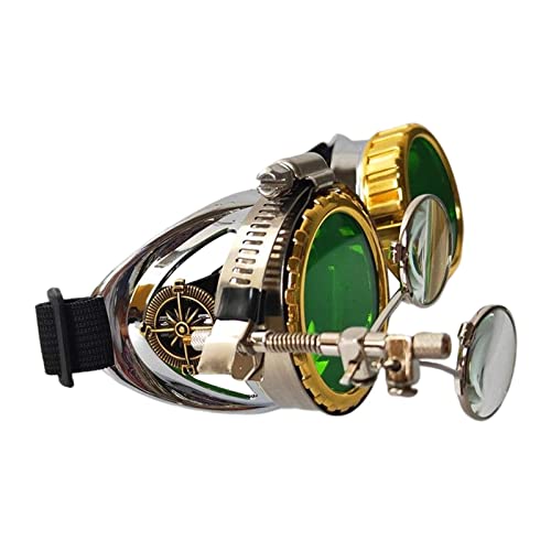 Geardeangloow Modische Steampunk-Brille, Augenlupe, Foto-Requisite, farbiger Rahmen, Sonnenbrille, Grün, 18 x 6 cm Geardeangloow Modische Steampunk-Brille, Augenlupe, Foto-Requisite, farbiger Rahmen, Sonnenbrille, Grün, 18 x 6 cm von Geardeangloow