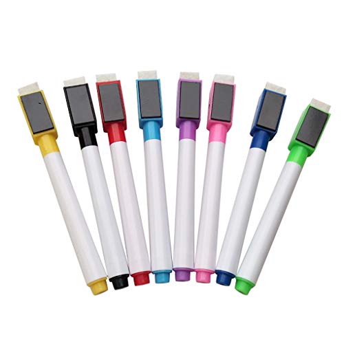 Geardeangloow Whiteboard-Marker, magnetisch, mehrfarbig, mit integriertem Radiergummi, Schreibwaren, Schulbedarf, 8 Farben, 8 Stück von Geardeangloow