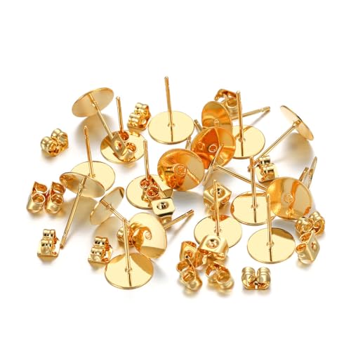 Ohrring-Ohrstecker, verschiedene Größen, handgefertigtes Zubehör, Ohrstift-Fassung, Dame, Alltag, Schmuckherstellung, Werkzeug, Freizeit, Gold, 8 mm von Geardeangloow