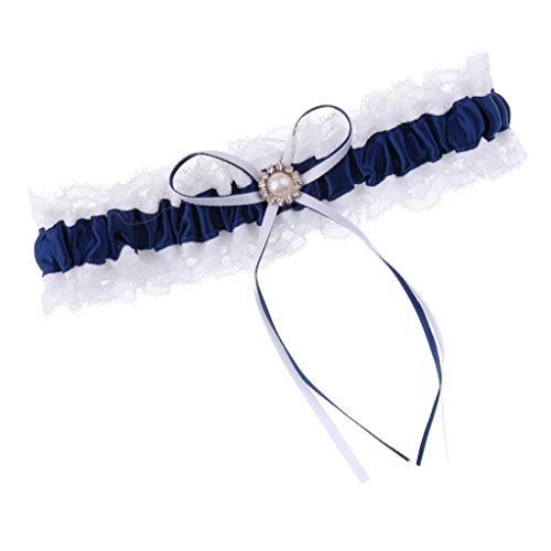 Satin Spitze Hochzeit Braut Strumpfband mit Schleife Party Zubehör Marineblau von Geardeangloow