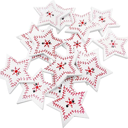Weihnachtsknöpfe aus Holz, Schneeflocken, Verzierung, 30 x 30 mm, fünfzackiger Stern, Weiß, 25 Stück von Geardeangloow