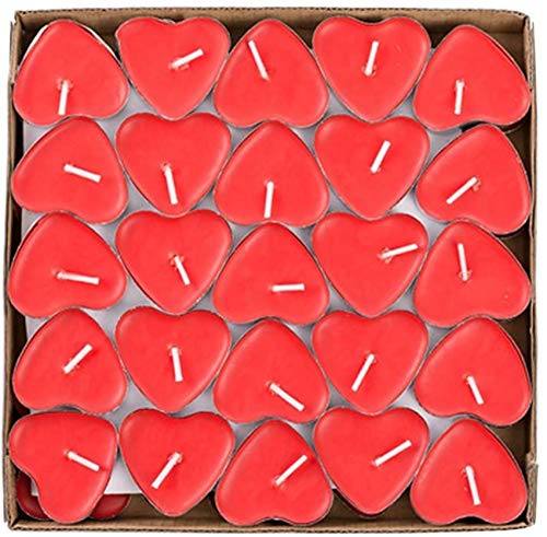 Gearmax 50pcs Teelicht Set Romantische Herz Kerzen Rauchfrei Teelicht für Geburtstag, Vorschlag,Hochzeit,Party(Rot) von Gearmax