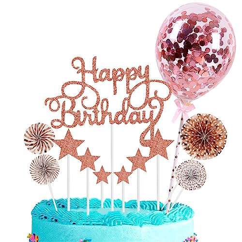 12 Stück Roségold Cake Toppers Dekorationspapier Fan Für Geburtstagsentscheidungen Glitzernde Ballon Accessoire Party Supplies von Geavonyg