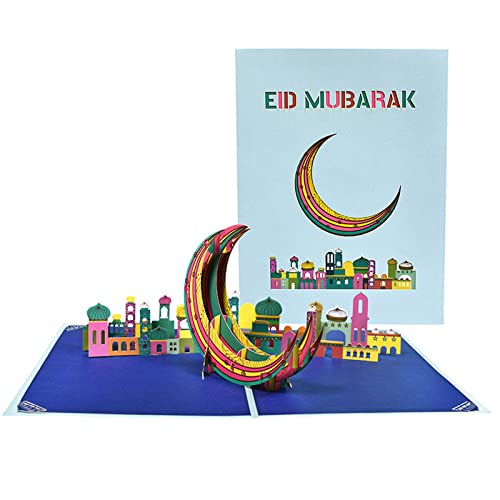 Geavonyg Eid Card Colorful Castles Mond Grußkarten Für Eid Party Dekoration Beinhaltet Umschlag Und Notizgruß von Geavonyg