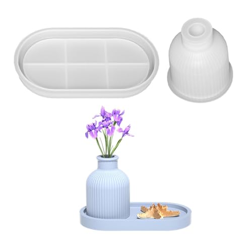 Ovale Tablett Blütentöpfe Schimmelpilze Set Betonkerzenhalter Silikonform Beton Gipsform Gips Für Epoxidharz von Geavonyg
