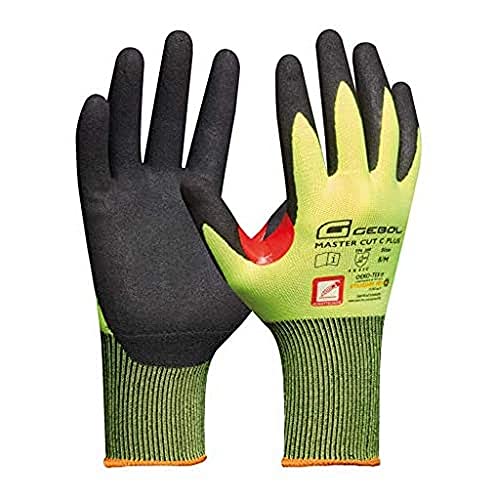 Gebol Master Cut C Plus, Arbeitshandschuhe aus Nitril, Schnittschutzhandschuhe mit verstärktem Daumen-Zeigefinger-Bereich, Unisex Nitrilhandschuhe, Schutz vor Öl & Nässe, Gr. XL (Gr.10), Neon Gelb von Gebol