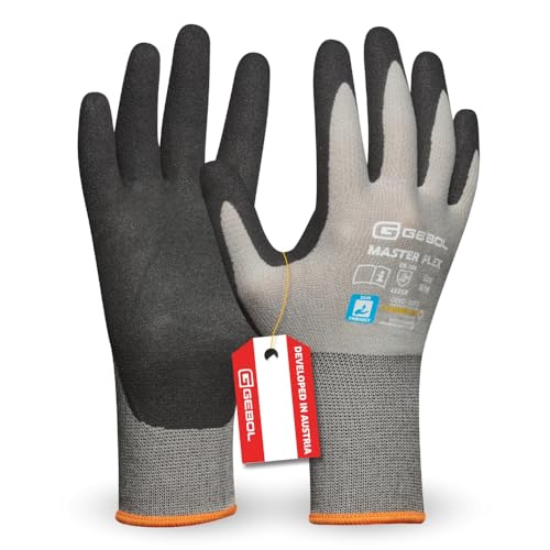 Gebol Master Flex, 1 Paar Arbeitshandschuhe für Damen und Herren mit PU-Nitril-Beschichtung & Sandy Finish, Dermatologisch getestet, nahtlos, atmungsaktiv für Montage & Mechanik, M (Gr. 8) von Gebol