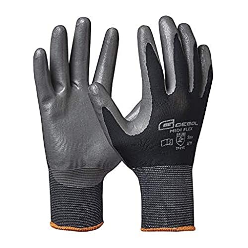 Gebol Midi Flex | Arbeitshandschuhe mit abweisender Nitril-Beschichtung gegen Wasser, Öl und Fett | Nitrilhandschuhe für Werkstatt & Garten | Für Herren | Größe XL (Gr 10) | Schwarz | 1 Paar von Gebol