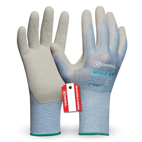 Gebol Upcycled Sensitive | nachhaltige Arbeitshandschuhe aus recyceltem Plastik | top Fingerspitzengefühl | mit Naturkautschuk Beschichtung | Für Damen | Größe XS (Gr 6) | Hellblau | 1 Paar von Gebol