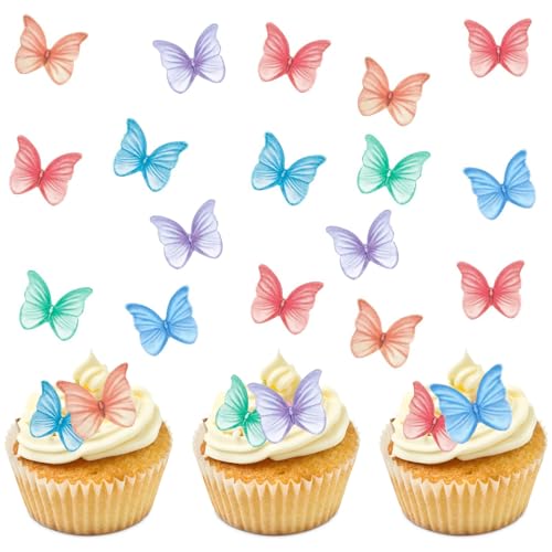 Edible Butterflies for Cakes, Pack of 48 Colourful Butterflies Cake Decorations, Edible Paper Butterfly Decoration Birthday, Edible Cake Decoration, Butterfly Cupcake Toppers for Wedding von Gebrazy