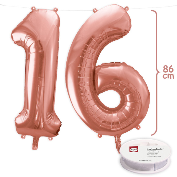16. Geburtstag, XXL Zahlenballon Set 1 & 6 in roségold, 86cm hoch 16. Geburtstag, XXL Zahlenballon Set 1 & 6 in roségold, 86cm hoch von Geburtstagsfee