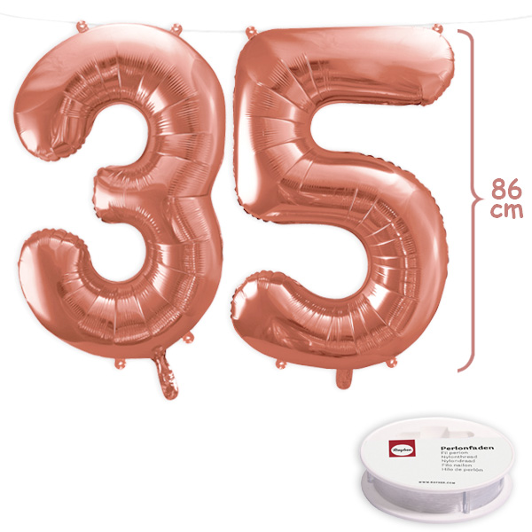 35. Geburtstag, XXL Zahlenballon Set 3 & 5 in roségold, 86cm hoch 35. Geburtstag, XXL Zahlenballon Set 3 & 5 in roségold, 86cm hoch von Geburtstagsfee