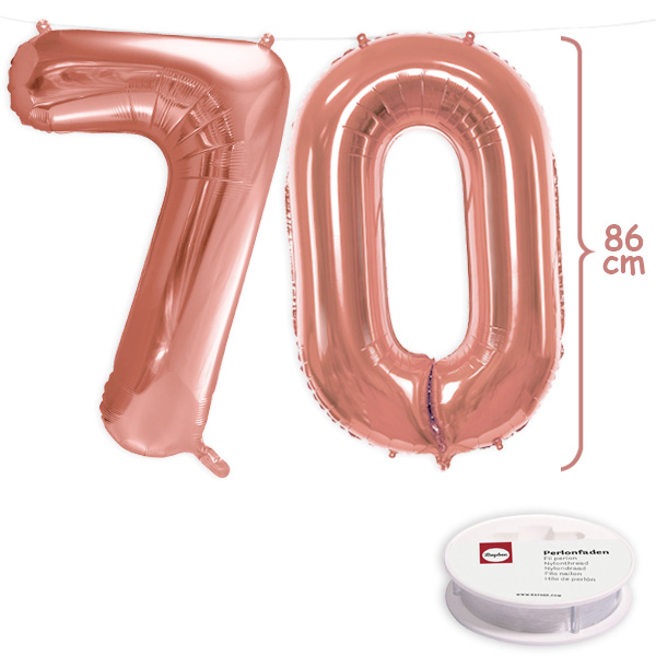 70. Geburtstag, XXL Zahlenballon Set 7 & 0 in roségold, 86cm hoch 70. Geburtstag, XXL Zahlenballon Set 7 & 0 in roségold, 86cm hoch von Geburtstagsfee