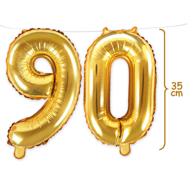 90. Geburtstag, Zahlenballon Set 9 & 0 in gold, 35cm hoch 90. Geburtstag, Zahlenballon Set 9 & 0 in gold, 35cm hoch von Geburtstagsfee
