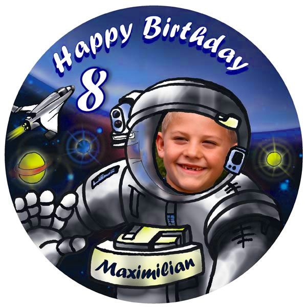 Astronaut Bild für Fototorte mit Foto, Name, Alter – rund, E20 Astronaut Bild für Fototorte mit Foto, Name, Alter – rund, E20 von Geburtstagsfee