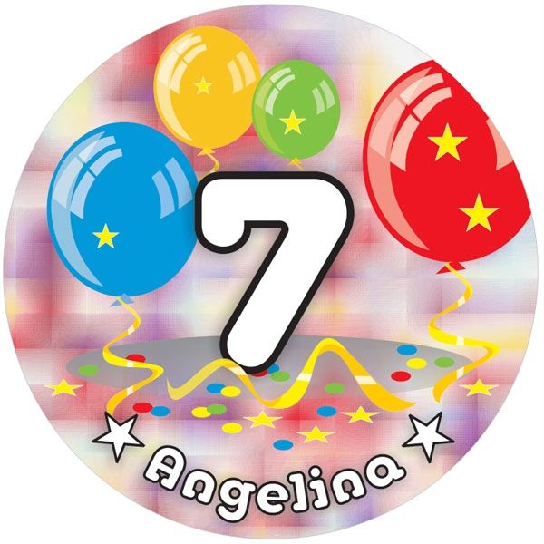 Ballon-Tortenaufleger 7. Geburtstag mit Name, Alter – rund, E18 Ballon-Tortenaufleger 7. Geburtstag mit Name, Alter – rund, E18 von Geburtstagsfee