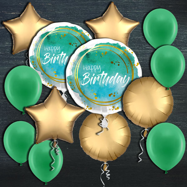 Ballongas-Set, Happy Birthday Wasserfarbe, 30er Heliumflasche + Ballons