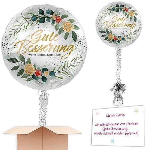 Ballongruß inkl. Heliumfüllung "Gute Besserung" Werd schnell gesund! rund silber u. Rosen komplett mit Schmuckband u. Ballongewicht Ballongruß inkl. Heliumfüllung "Gute Besserung" Werd schnell gesund! rund silber u. Rosen komplett mit Schmuckband u. Ballongewicht von Geburtstagsfee