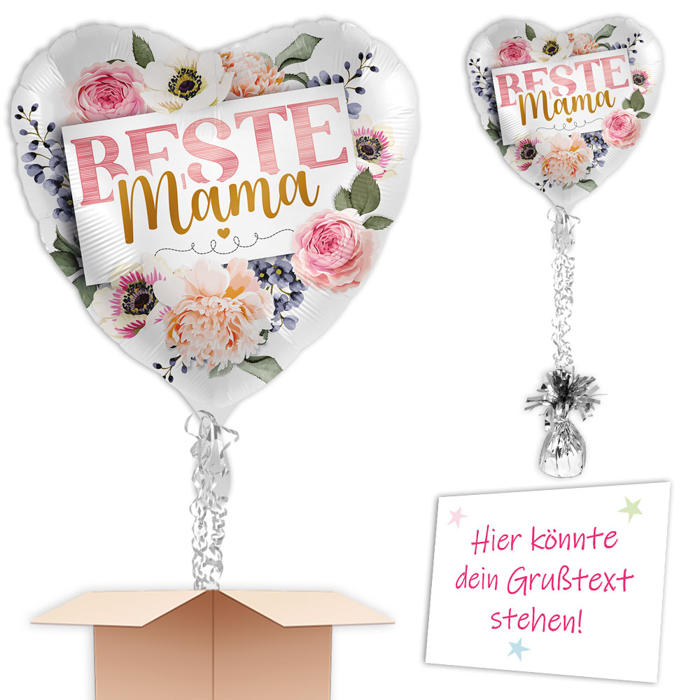 Beste Mama Ballongruß mit Helium gefüllt versenden , Herz mit Blumen Beste Mama Ballongruß mit Helium gefüllt versenden , Herz mit Blumen von Geburtstagsfee