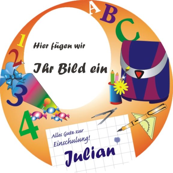 Bild für Fototorte zur Einschulung mit Foto und Name – rund, E20 Bild für Fototorte zur Einschulung mit Foto und Name – rund, E20 von Geburtstagsfee