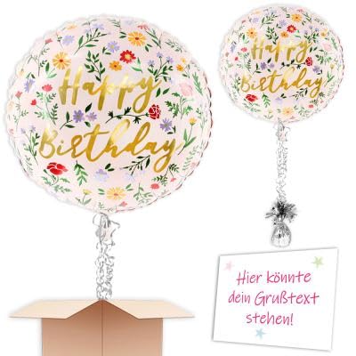 "Blumen" Heliumballon inkl. Heliumfüllung, Schmuckbänder, Gewicht und Karte mit Wunschtext als Geschenk oder an Wuschadresse senden von Geburtstagsfee