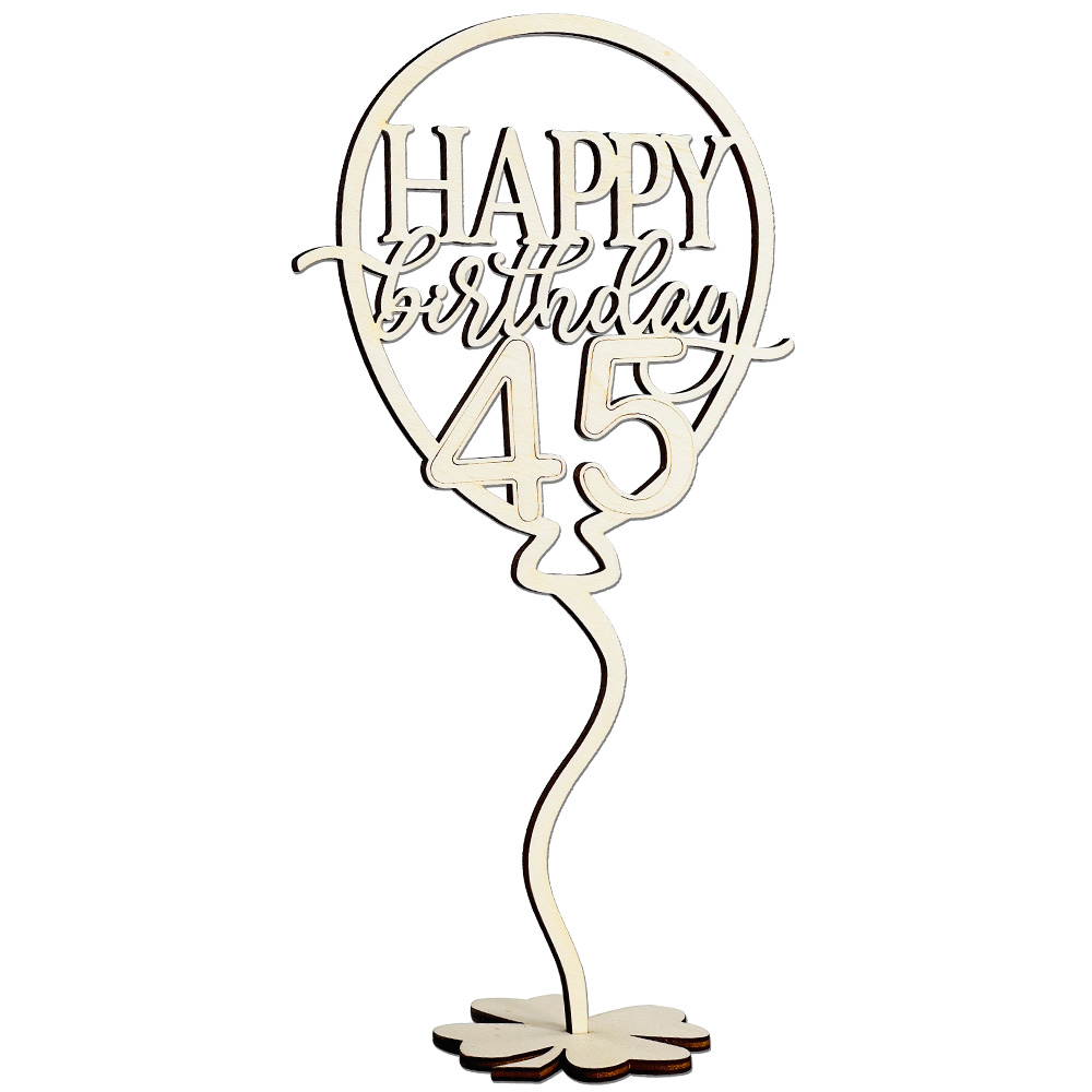 Cake Topper 45. Geburtstag im Luftballon aus Holz mit Standfuß, von der Torte auf den Tisch Cake Topper 45. Geburtstag im Luftballon aus Holz mit Standfuß, von der Torte auf den Tisch von Geburtstagsfee