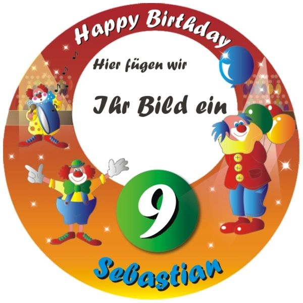 Clown Tortenaufleger Foto mit Name u. Alter – rund, E20 Clown Tortenaufleger Foto mit Name u. Alter – rund, E20 von Geburtstagsfee
