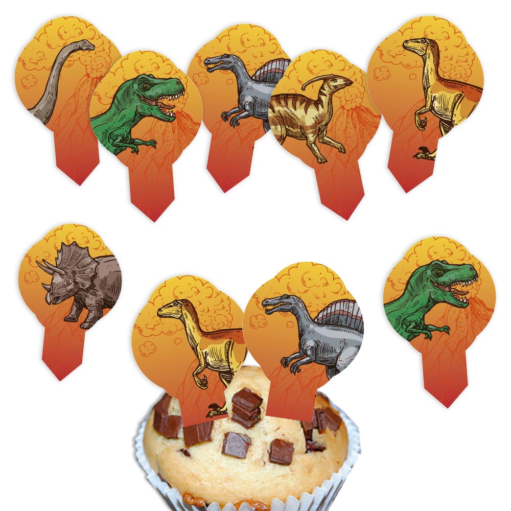 Dinosaurier Dekopicker im 12er Pack, Esspapier Dinosaurier Dekopicker im 12er Pack, Esspapier von Geburtstagsfee