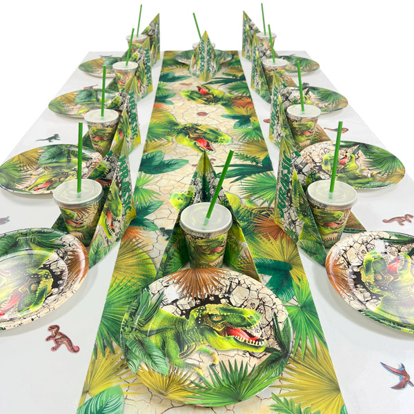 Dinosaurier Tischdeko Set bis 20 Gäste, 106-teilig Dinosaurier Tischdeko Set bis 20 Gäste, 106-teilig