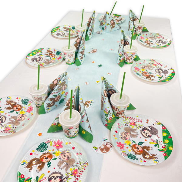 Faultier Tischdeko Set bis 16 Kinder, 94-teilig Faultier Tischdeko Set bis 16 Kinder, 94-teilig von Geburtstagsfee