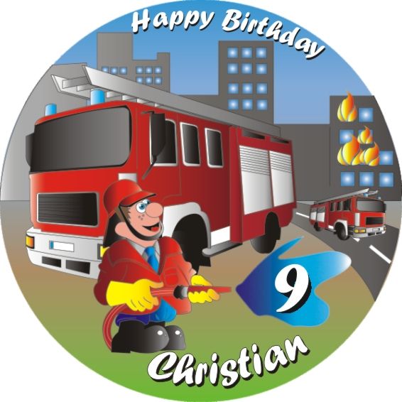 Feuerwehr Tortenbild mit Vorname und Alter – rund, E18 Feuerwehr Tortenbild mit Vorname und Alter – rund, E18 von Geburtstagsfee