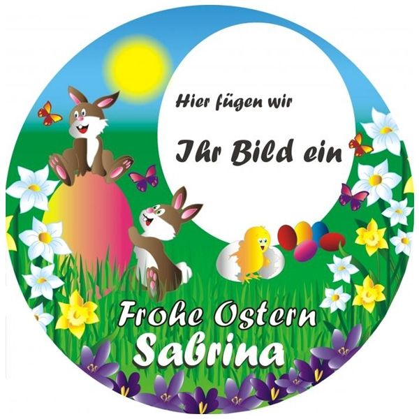 Frohe Ostern Tortenaufleger mit Foto und Namen – rund, Z14 Frohe Ostern Tortenaufleger mit Foto und Namen – rund, Z14 von Geburtstagsfee