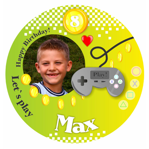Gamer Foto Tortenaufleger mit Name u. Alter – rund, Z16 Gamer Foto Tortenaufleger mit Name u. Alter – rund, Z16 von Geburtstagsfee