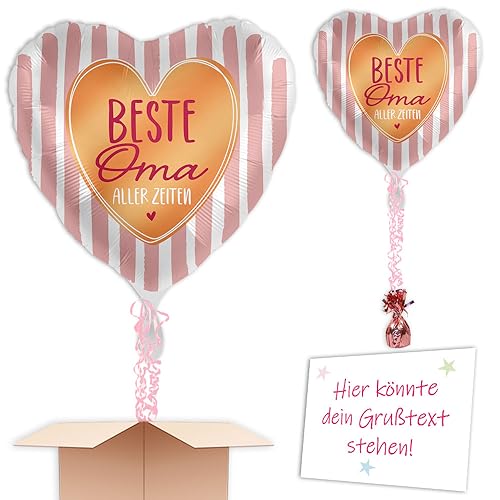 Heliumballon für Oma "Beste Oma aller Zeiten" inkl. Heliumfüllung Schmuckband u. Gewicht zum verschenken oder versenden an eine andere Lieferadresse - Mit Karte von Geburtstagsfee