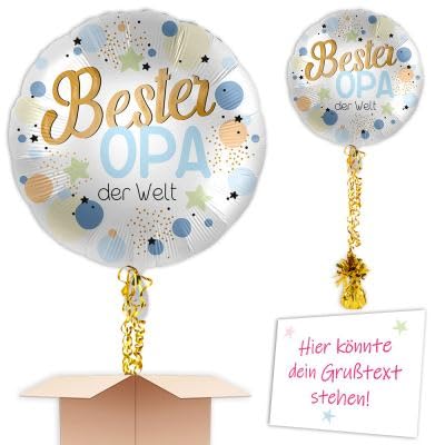 Heliumballon für Opi "Bester Opa der Welt" inkl. Heliumfüllung Schmuckband u. Gewicht zum verschenken oder versenden an eine andere Lieferadresse - Mit Karte von Geburtstagsfee