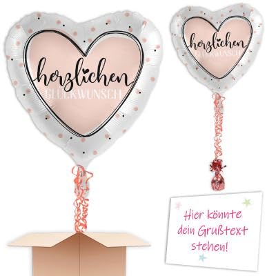 "Herz Rosa-Schwarz" Heliumballon inkl. Heliumfüllung, Schmuckbänder, Gewicht und Karte mit Wunschtext als Geschenk oder an Wuschadresse senden von Geburtstagsfee