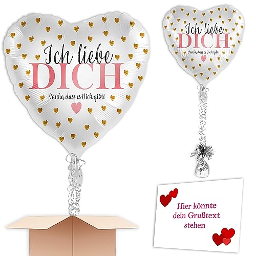 "Ich liebe Dich-Danke dass es Dich gibt" Heliumballon inkl. Heliumfüllung, Schmuckbänder, Gewicht und Karte mit Wunschtext als Geschenk u. versenden an Wunschadresse von Geburtstagsfee