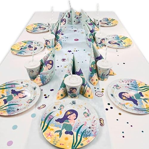 Kleine Meerjungfrau Tischdeko Set bis 16 Gäste, 90-teilig von Geburtstagsfee
