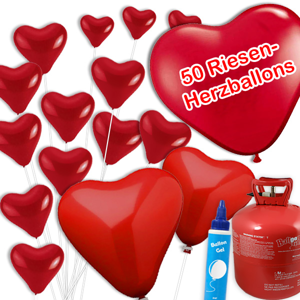 Love Ballongas-Set mit 50 Riesen-Herzballons Love Ballongas-Set mit 50 Riesen-Herzballons von Geburtstagsfee