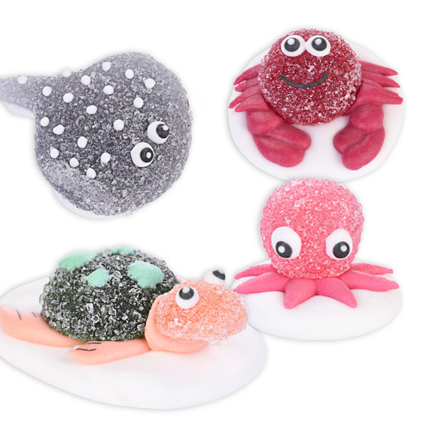 Meerestiere Zuckerfiguren Set, 4 Stück aus Zucker & Gelee