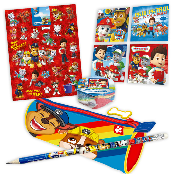 Paw Patrol Geschenkeset, Federmappe, Sticker, Bleistift und Zauberhandtuch, 4-teilig