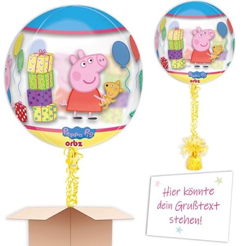 "Peppa" Heliumballon mit Heliumfüllung, Schmuckbänder, Ballongewicht, Karte u. Wunschtext als Kindergeburtstag Deko oder mit Wunschöffnungsdatum an Wunschadresse senden von Geburtstagsfee